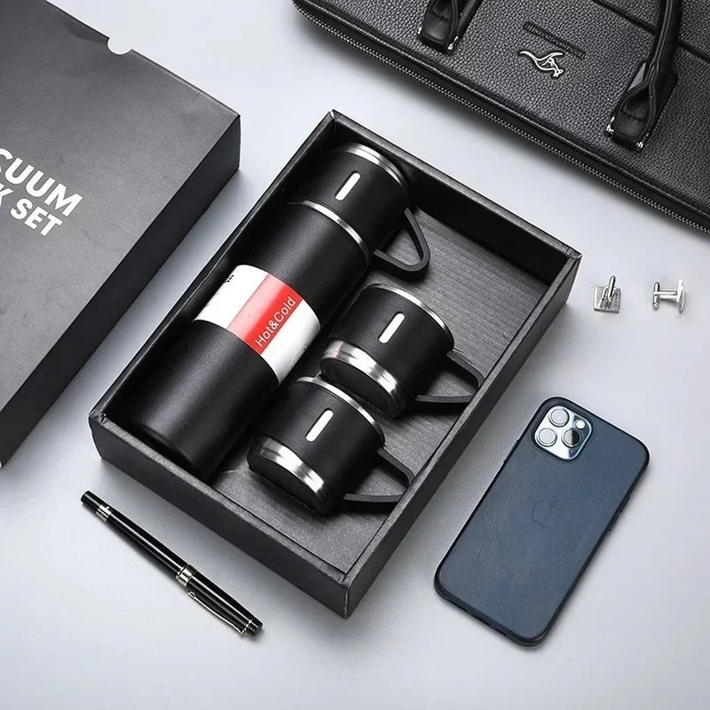 Stainless Steel Vacuum Thermal Flask Set with 3 cups-500ML