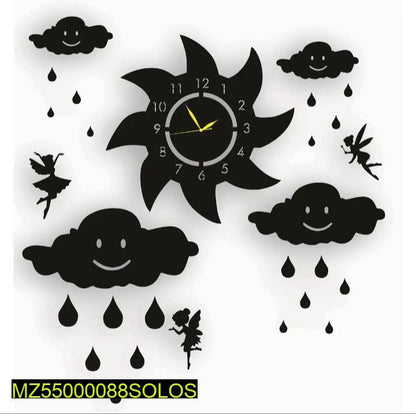 Sun and cloud MDF wood wall clock