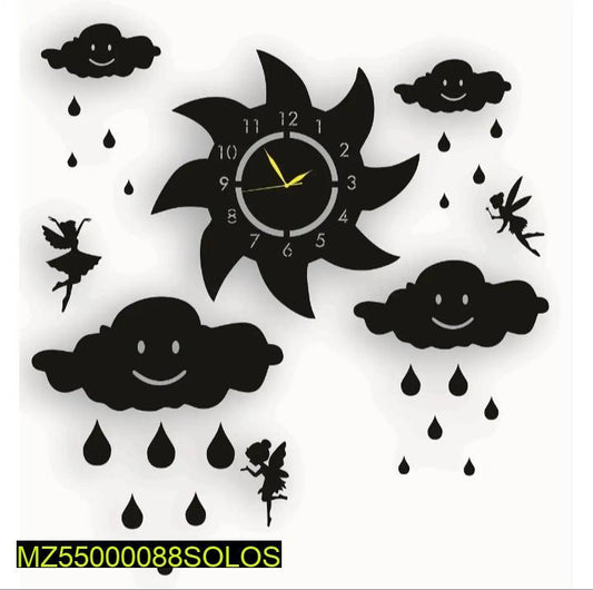 Sun and cloud MDF wood wall clock
