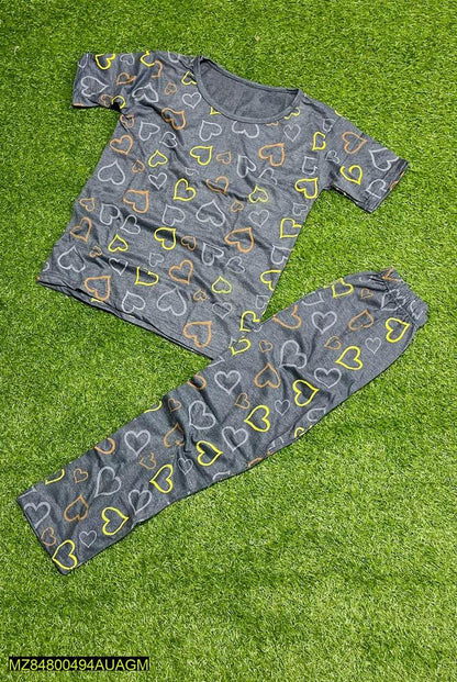 2 PCs women's stitched jersey printed night suite