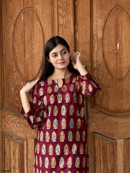 Two PCs women stitched printed Arabic lawn suite shirt and trouser