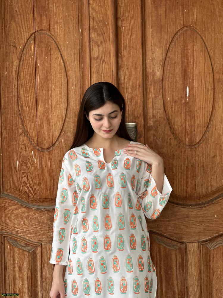 Two PCs women stitched printed Arabic lawn suite shirt and trouser
