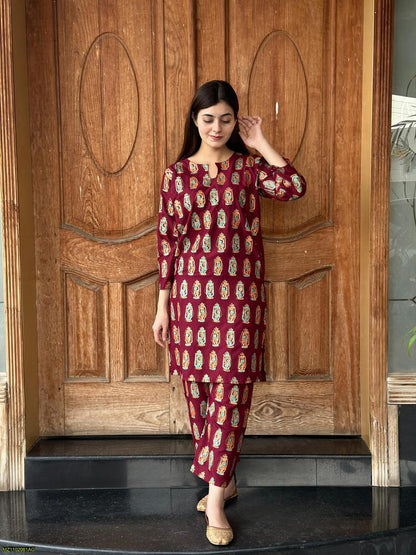 Two PCs women stitched printed Arabic lawn suite shirt and trouser