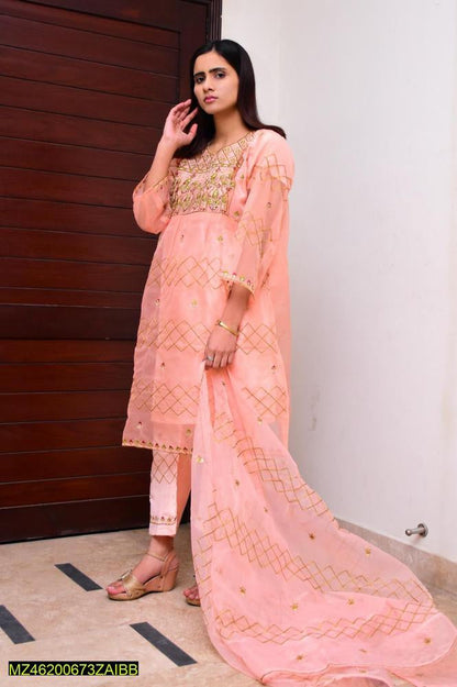 3 PCs women stitched organza embroidered suite