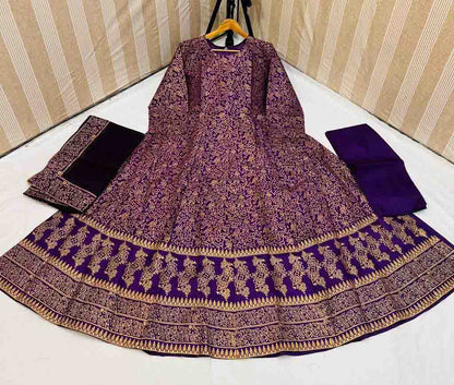 3 PCs women's stitched cotton silk block print maxi