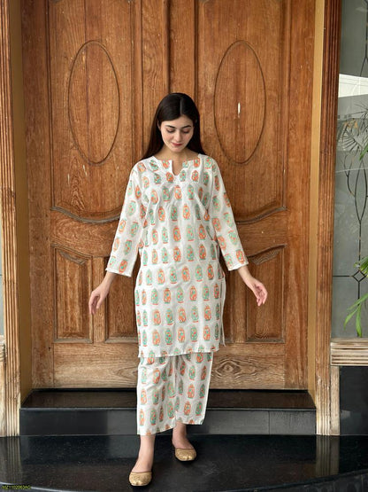 Two PCs women stitched printed Arabic lawn suite shirt and trouser