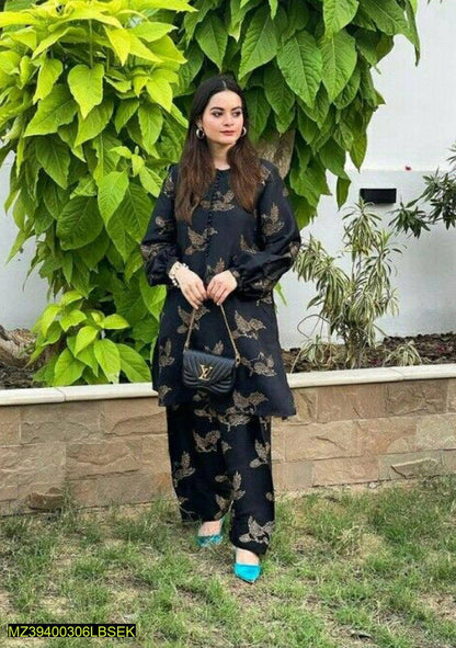 2 PCs women stitched linen suite