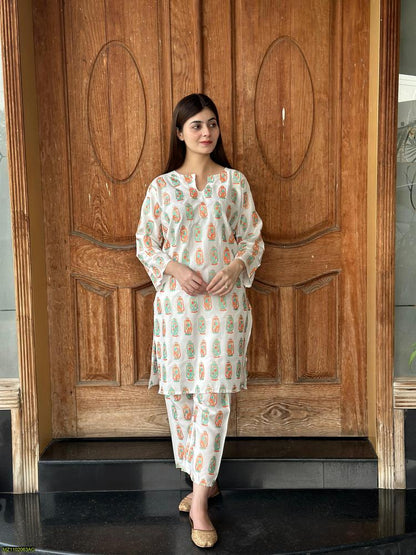 Two PCs women stitched printed Arabic lawn suite shirt and trouser