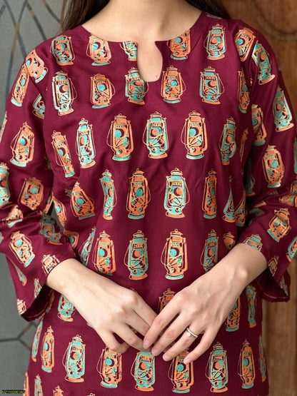 Two PCs women stitched printed Arabic lawn suite shirt and trouser
