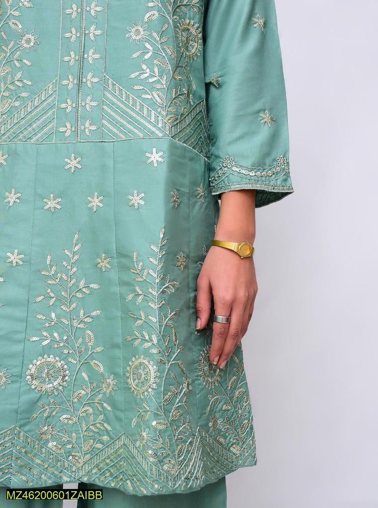 Two pieces women stitched linen frock suite