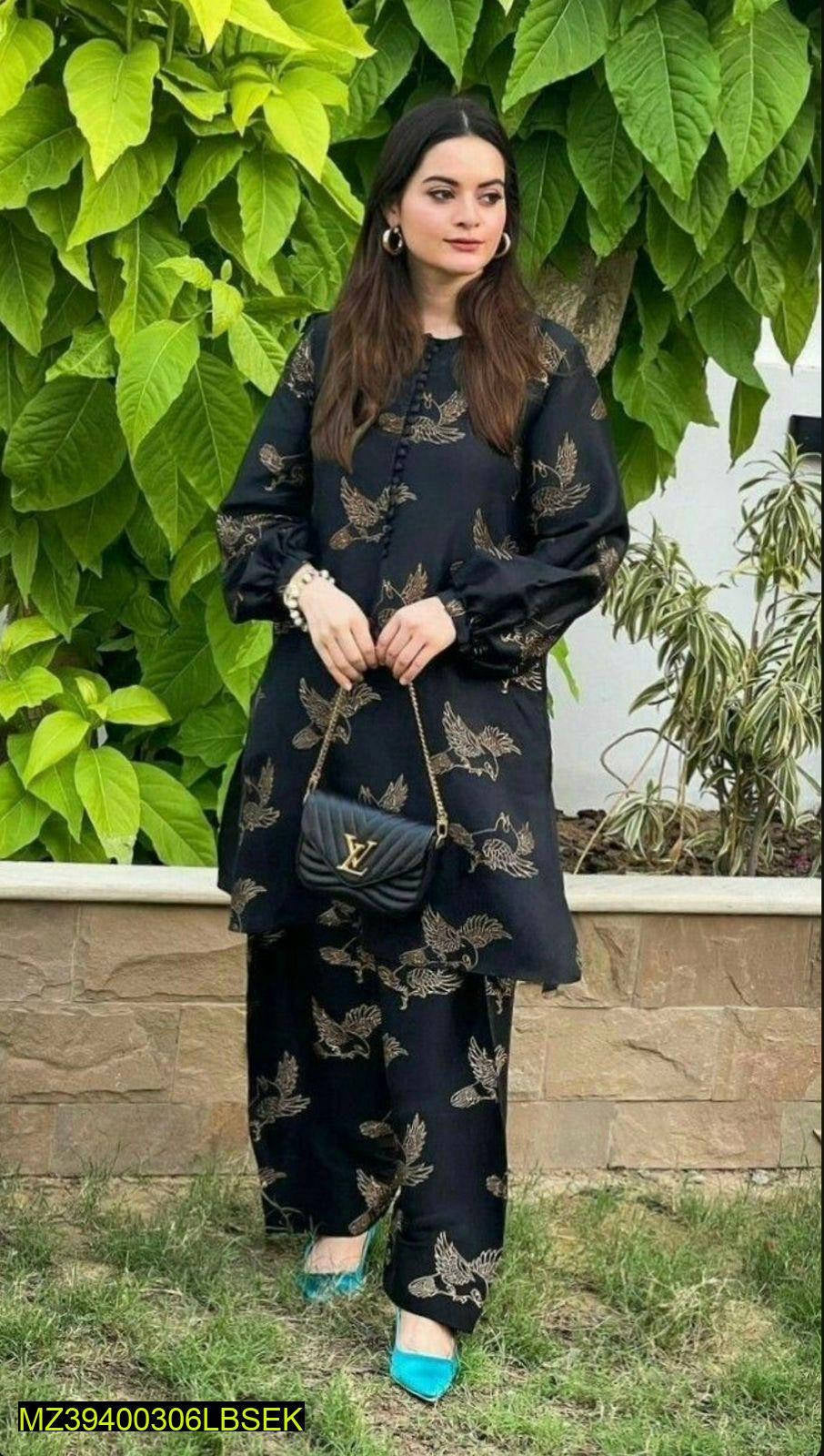 2 PCs women stitched linen suite