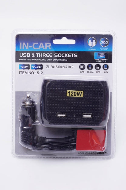 Car charger 3 in 1 usb socket