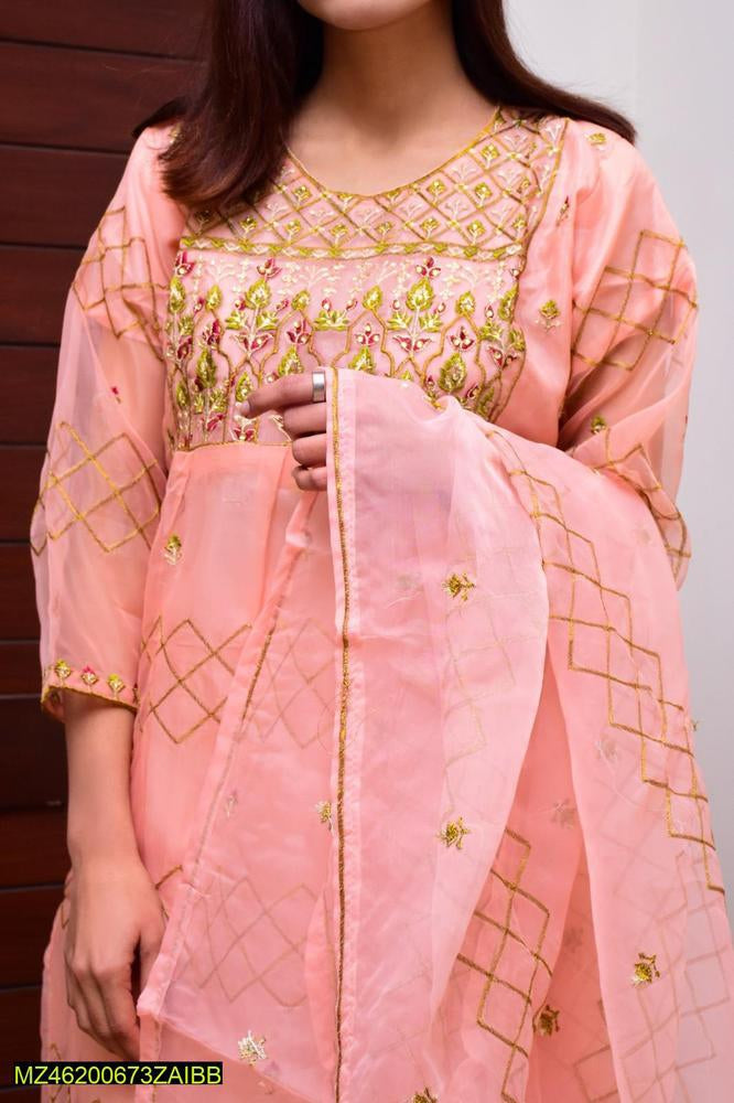 3 PCs women stitched organza embroidered suite