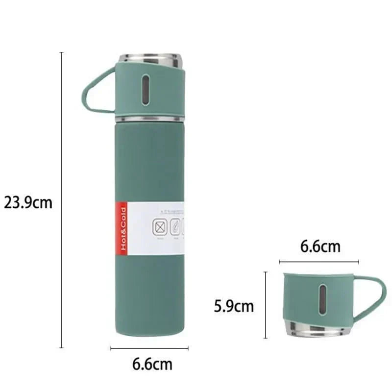 Stainless Steel Vacuum Thermal Flask Set with 3 cups-500ML