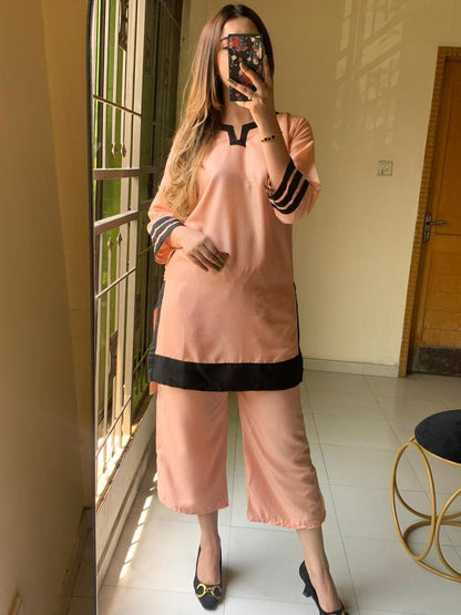 two pcs Arabic lawn applique work stitched women suite