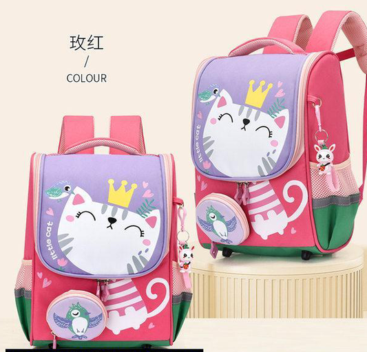 Unisex Kid's Dinosaur Kitten Character Backpack With Free Cartoon Chain
