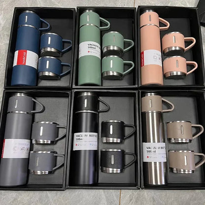 Stainless Steel Vacuum Thermal Flask Set with 3 cups-500ML