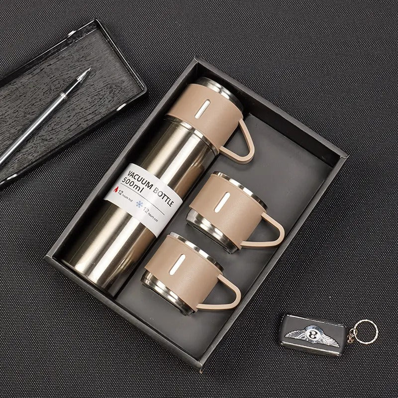 Stainless Steel Vacuum Thermal Flask Set with 3 cups-500ML