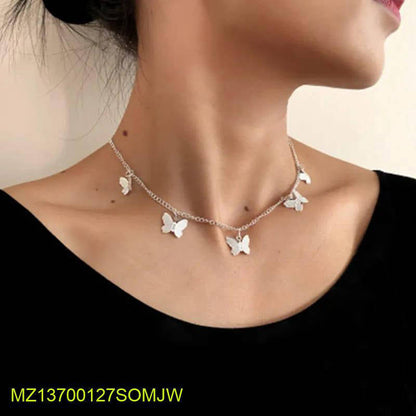 Silver plated beautiful butterfly hanging choker pendant