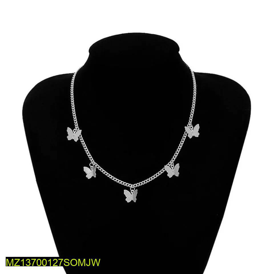 Silver plated beautiful butterfly hanging choker pendant