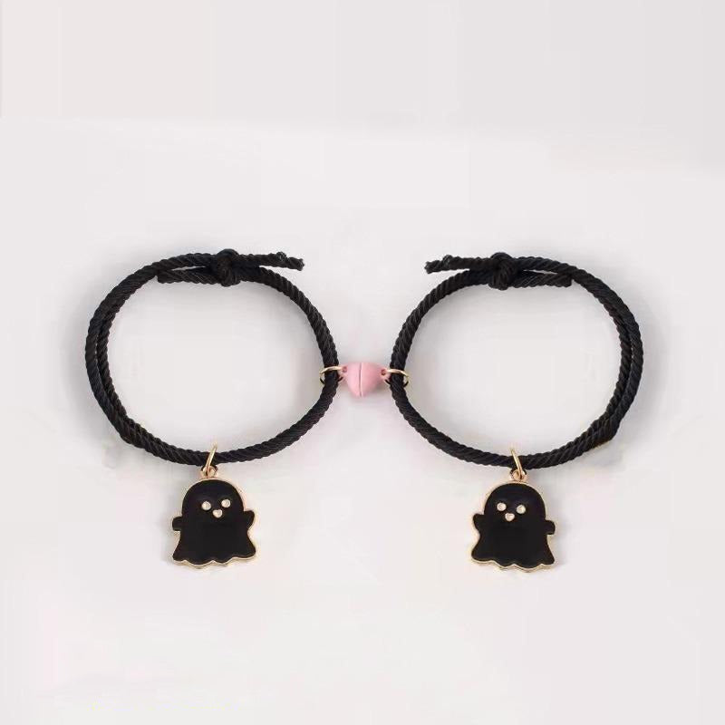 Trendy magnetic couple heart ghost bracelets