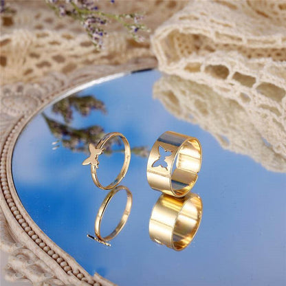 2 pieces trendy butterfly design couple ring set