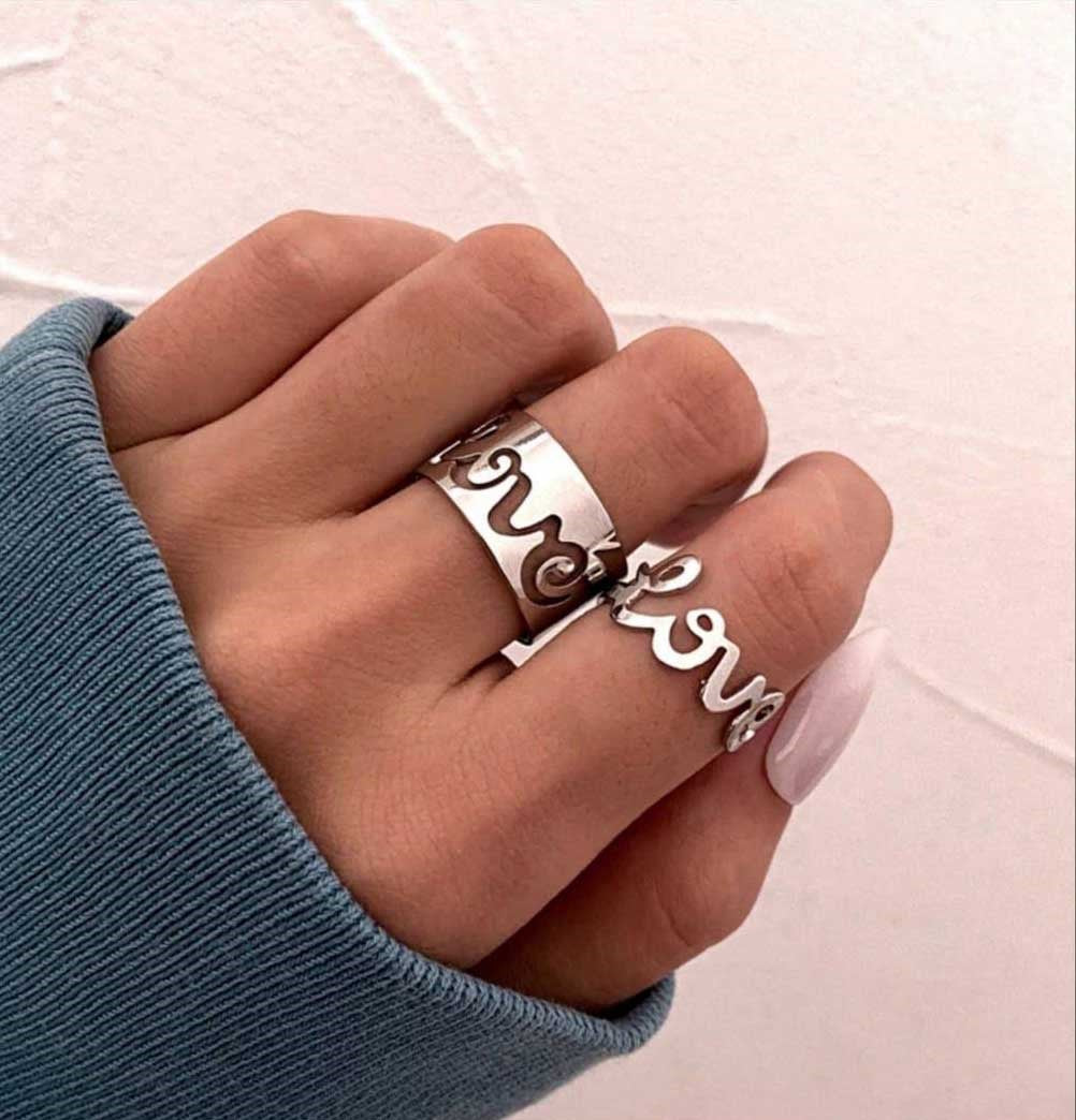 2 pieces trendy couple love rings