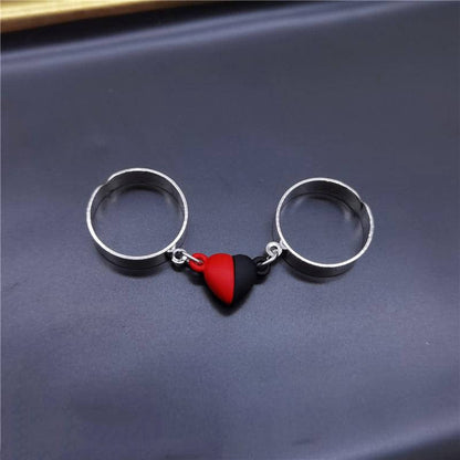 2 pieces trendy heart magnetic ring set