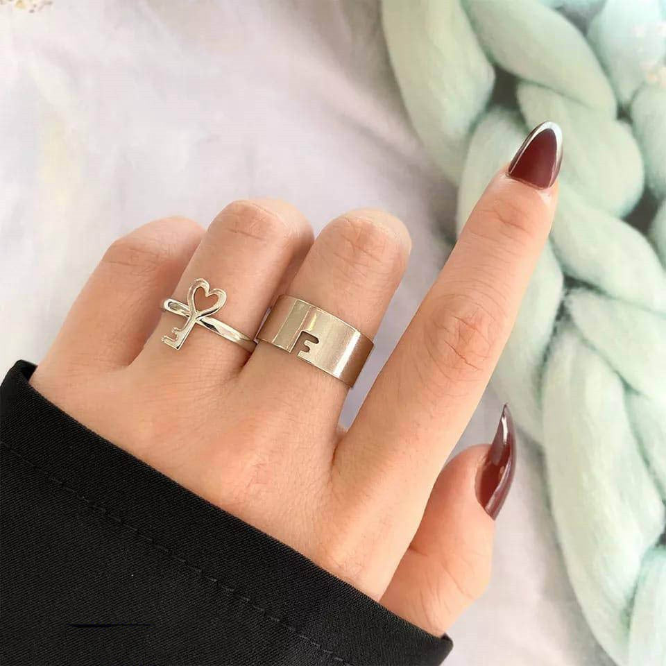2 pieces lock and key couple rings