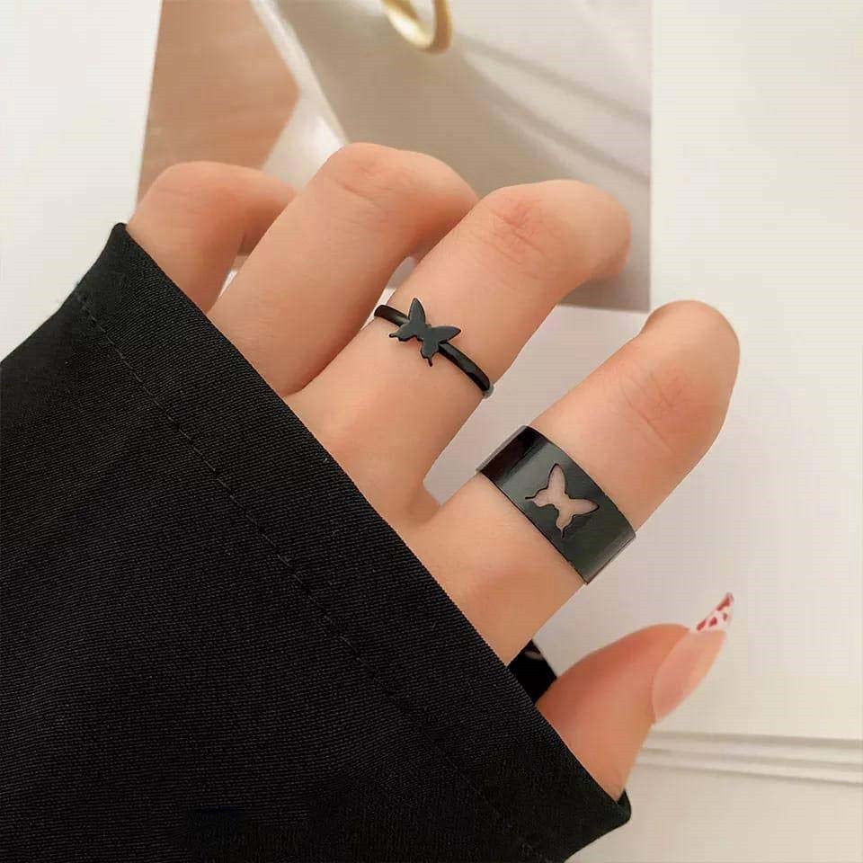 2 pieces trendy butterfly design couple rings