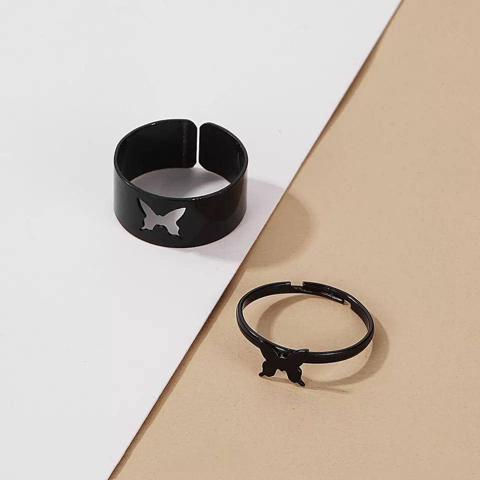 2 pieces trendy butterfly design couple rings