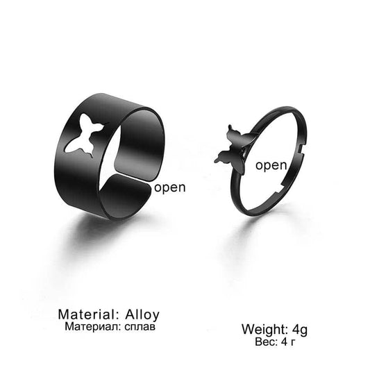2 pieces trendy butterfly design couple rings