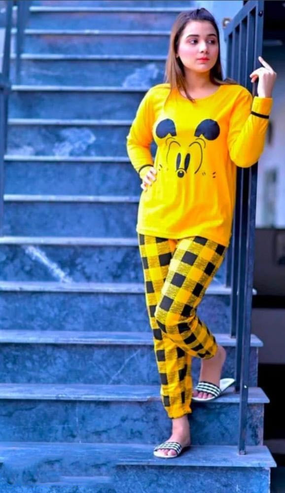 2 Pieces women stitched jersey printed night suit