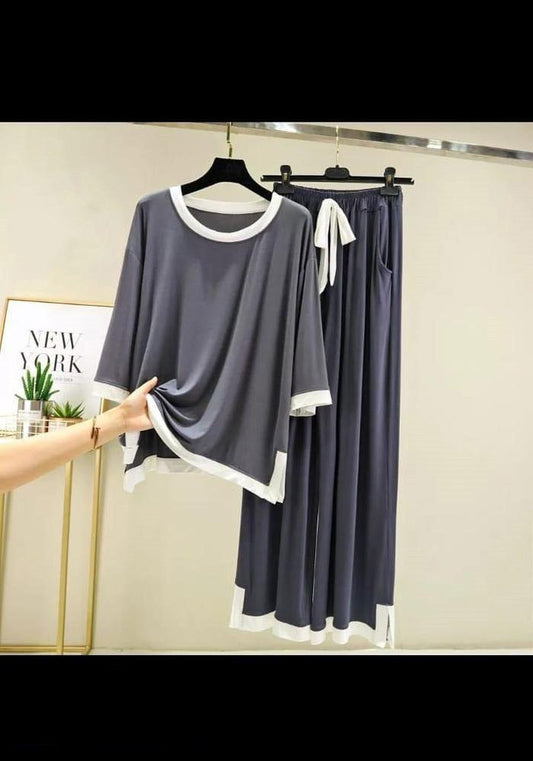 2 pieces women's stitched cotton jersey printed night suit