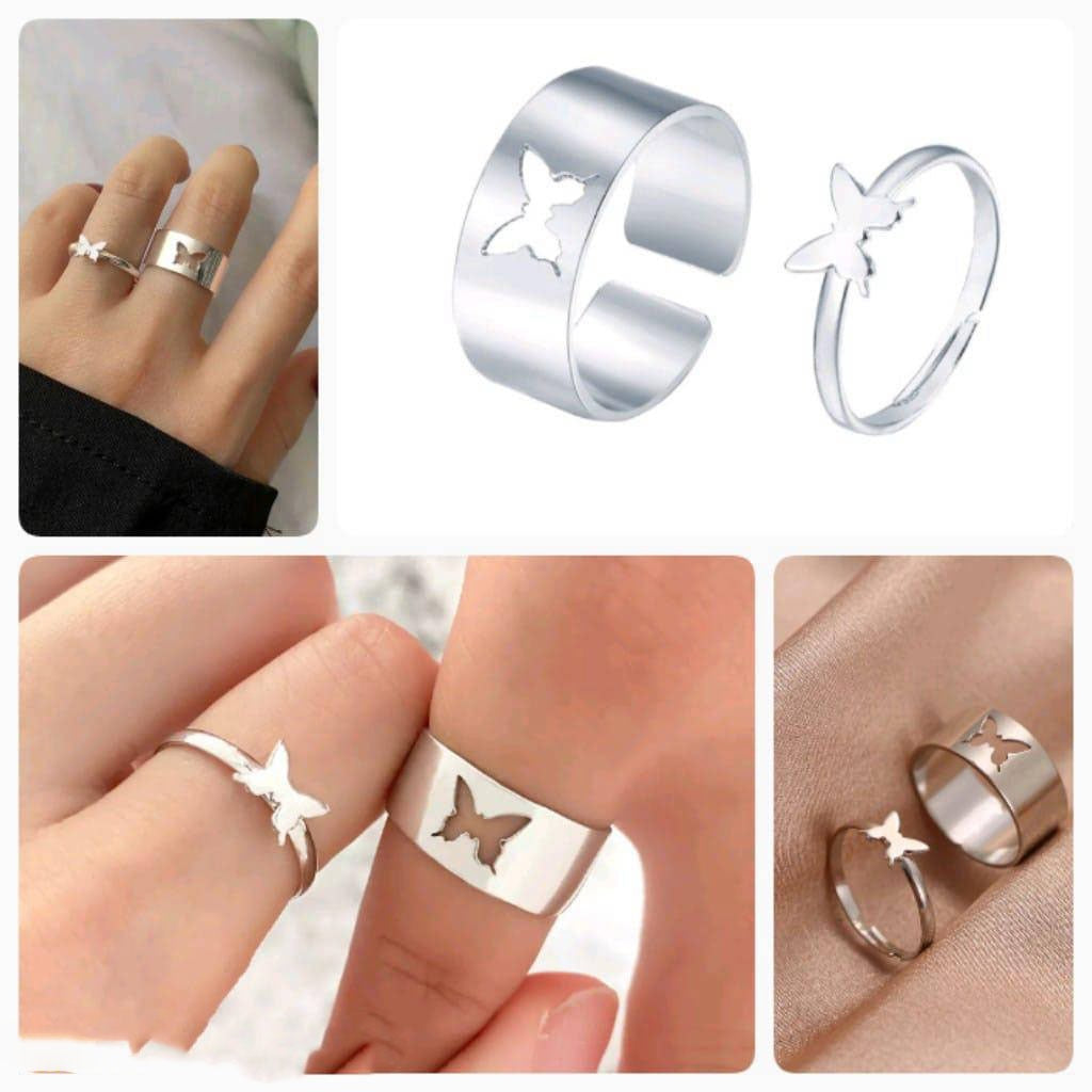 2 pieces trendy butterfly design couple ring set