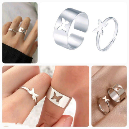 2 pieces trendy butterfly design couple ring set