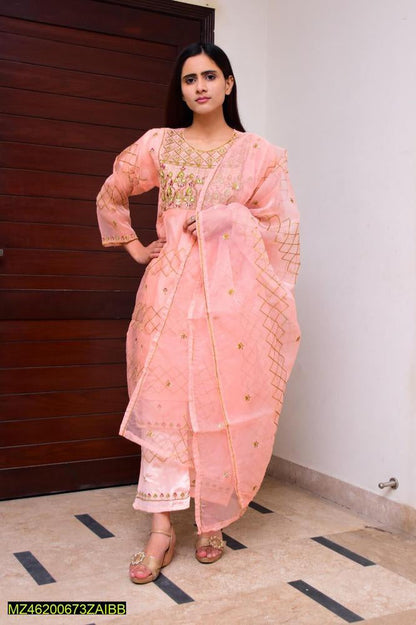 3 PCs women stitched organza embroidered suite