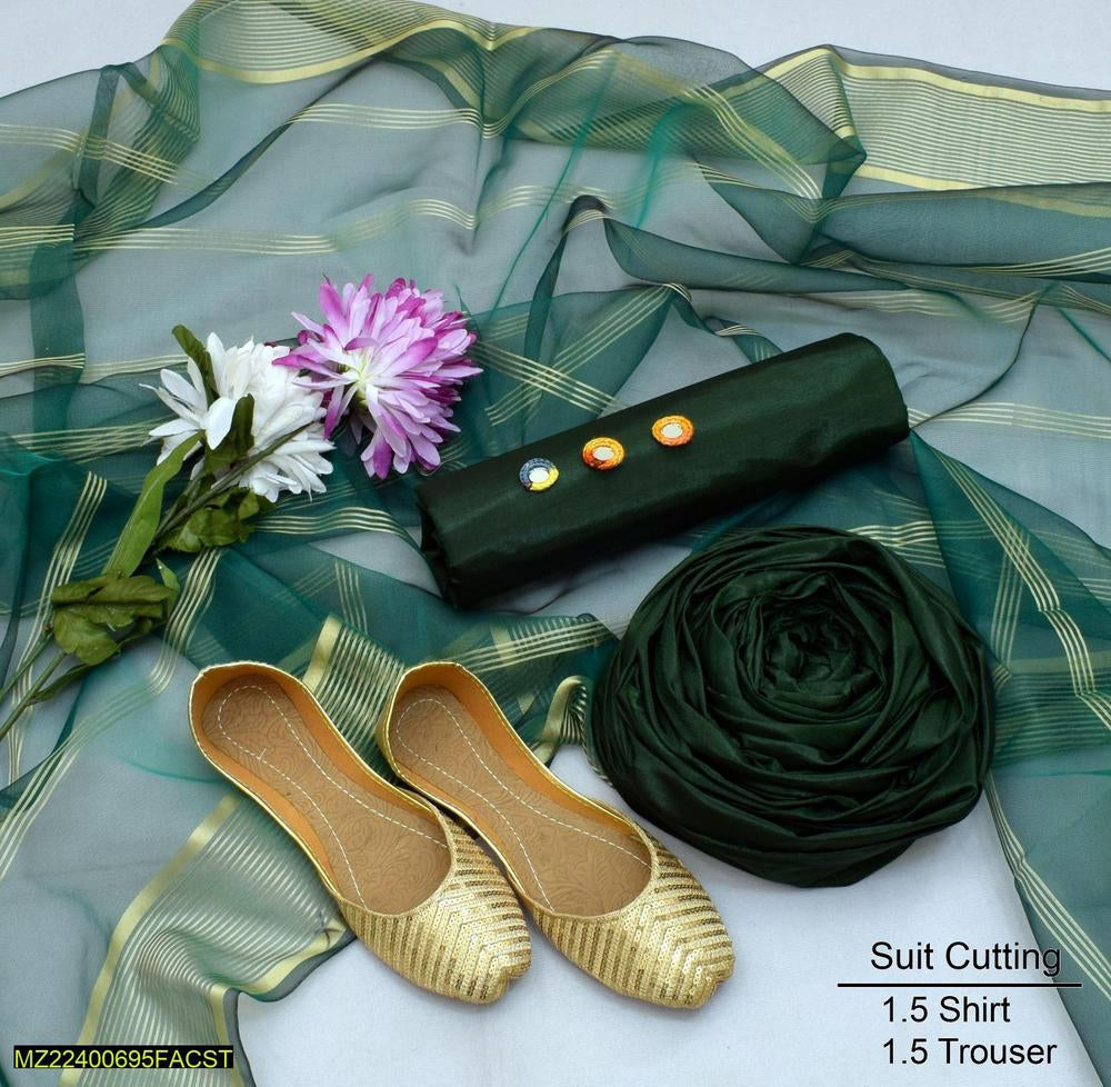 3 PCs women unstitched fancy silk plain suite with khussa