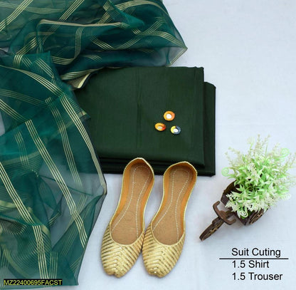 3 PCs women unstitched fancy silk plain suite with khussa