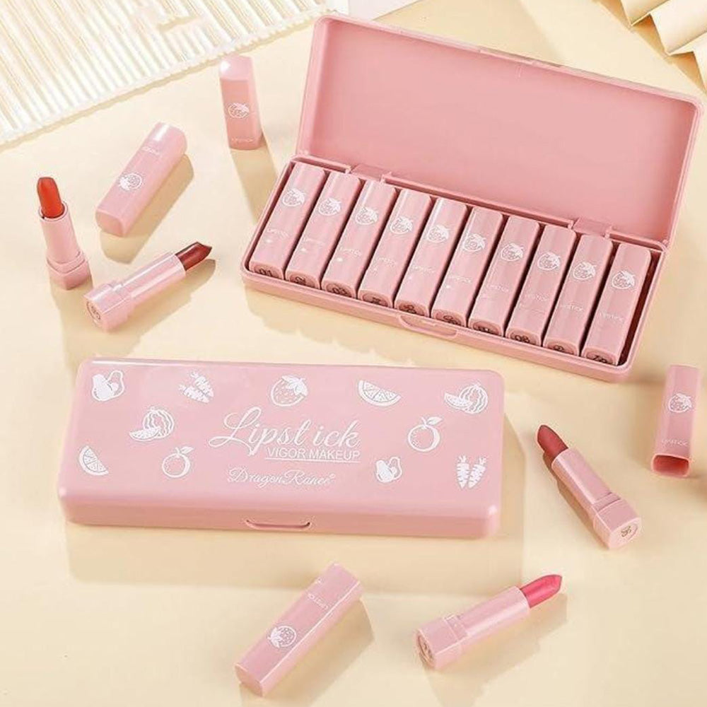 Pack of 10 Dragon Ranee Lipstick Set - Vibrant & Long-Lasting Shades