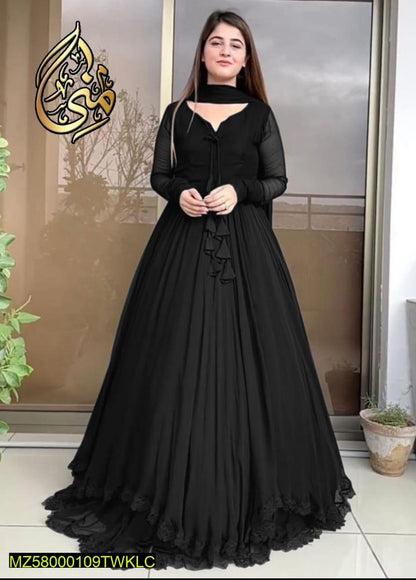 3 PCs women stitched chiffon plain maxy