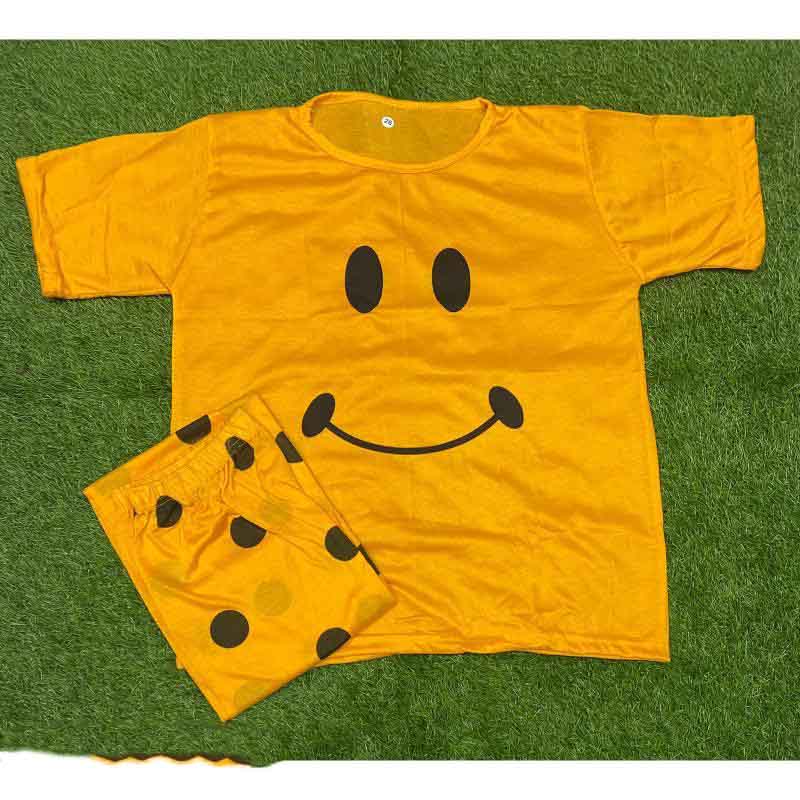 yellow smiley printed cotton jersey two pcs night wear