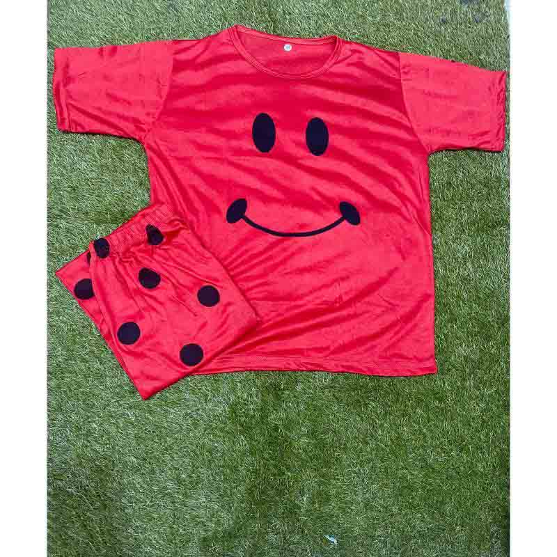 smiley printed cotton jersey two pcs sleep wear