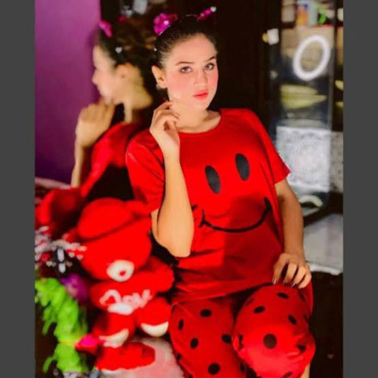 smiley printed cotton jersey two pcs sleep wear