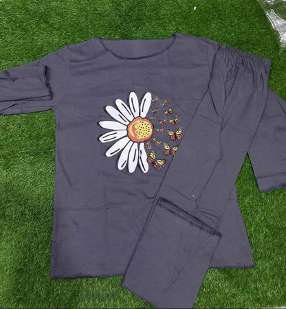 Sunflower printed cotton jersey women two pcs night wear